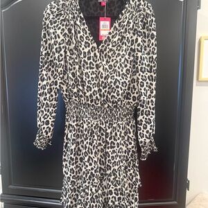 Vince Camuto Black and White Leopard Print Midi Dress